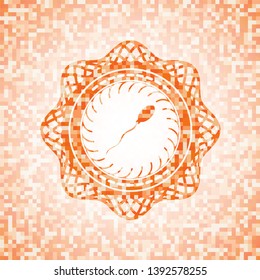 sperm icon inside orange mosaic emblem