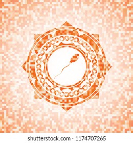 sperm icon inside orange tile background illustration. Square geometric mosaic seamless pattern with emblem inside.