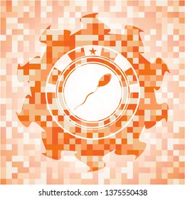 sperm icon inside orange tile background illustration. Square geometric mosaic seamless pattern with emblem inside.