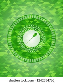 sperm icon inside realistic green mosaic emblem