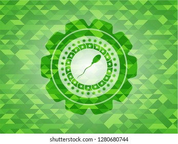 sperm icon inside realistic green emblem. Mosaic background