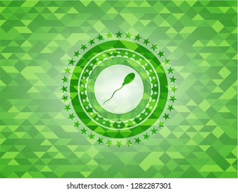 sperm icon inside realistic green mosaic emblem