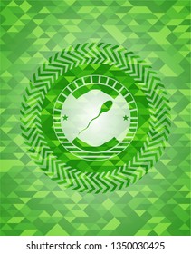 sperm icon inside realistic green mosaic emblem