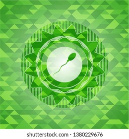 sperm icon inside realistic green mosaic emblem