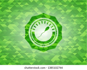 sperm icon inside realistic green mosaic emblem