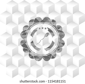 sperm icon inside realistic grey emblem with geometric cube white background