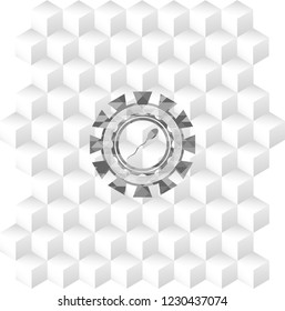 sperm icon inside realistic grey emblem with geometric cube white background