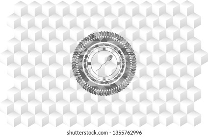 sperm icon inside realistic grey emblem with geometric cube white background