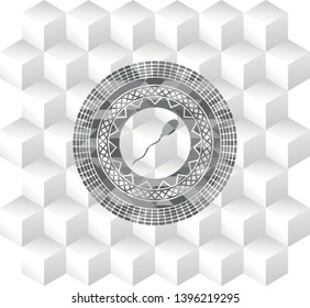 sperm icon inside realistic grey emblem with geometric cube white background