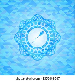 sperm icon inside realistic light blue mosaic emblem