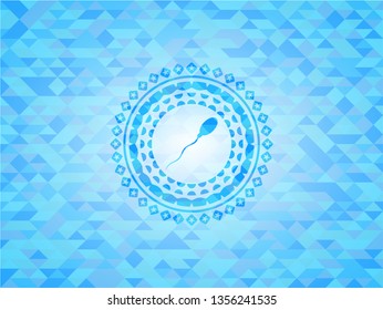 sperm icon inside realistic light blue emblem. Mosaic background