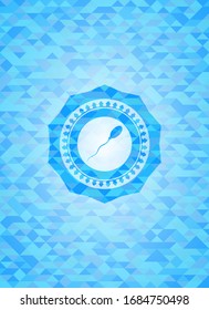 icono de esperma dentro de un emblema azul claro realista. Fondo de mosaico