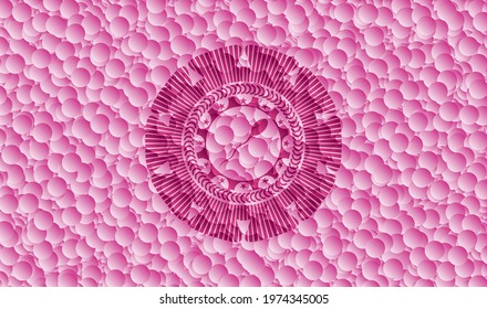 sperm icon inside realistic pink emblem with bubbles background. Vector Illustration. Detailed. 