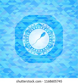 sperm icon inside realistic sky blue mosaic emblem
