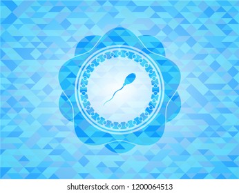 sperm icon inside realistic sky blue emblem. Mosaic background