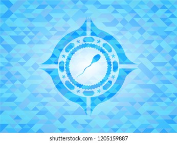 sperm icon inside realistic sky blue emblem. Mosaic background