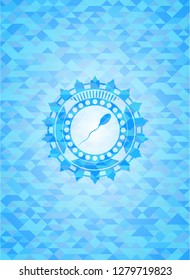 sperm icon inside realistic sky blue mosaic emblem