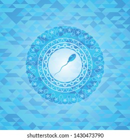 sperm icon inside realistic sky blue mosaic emblem