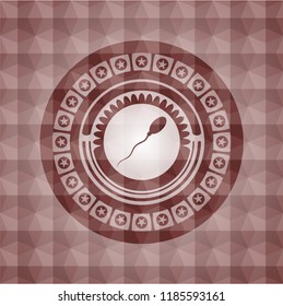 sperm icon inside red badge with geometric pattern background. Seamless.