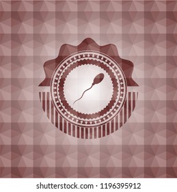sperm icon inside red badge with geometric pattern background. Seamless.