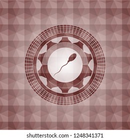 sperm icon inside red badge with geometric pattern background. Seamless.