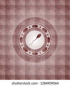 sperm icon inside red emblem with geometric pattern background. Seamless.