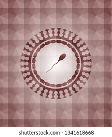 sperm icon inside red emblem with geometric pattern background. Seamless.