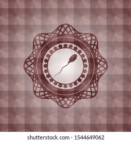 sperm icon inside red emblem with geometric pattern background. Seamless.