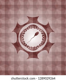 sperm icon inside red geometric pattern emblem. Seamless.