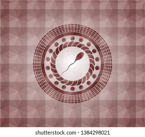 sperm icon inside red geometric emblem. Seamless.