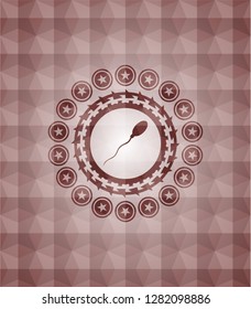 sperm icon inside red seamless badge with geometric pattern.