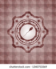 sperm icon inside red seamless geometric badge.