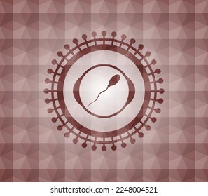sperm icon inside red seamless badge with geometric pattern background. 