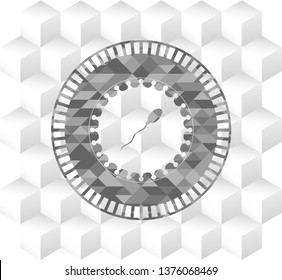 sperm icon inside retro style grey emblem with geometric cube white background