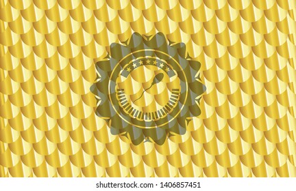 sperm icon inside shiny golden emblem. Scales pattern. Vector Illustration. Detailed.