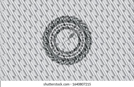 sperm icon inside silver badge. Scales pattern. Vector Illustration. Detailed.