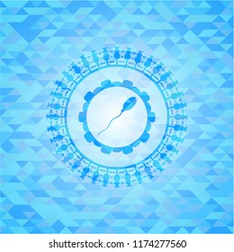 sperm icon inside sky blue mosaic emblem