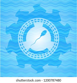 sperm icon inside sky blue water emblem background.