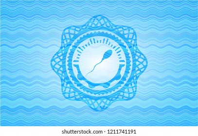 sperm icon inside sky blue water wave style emblem.