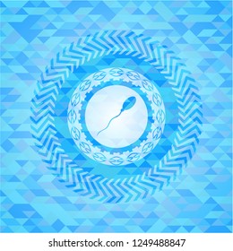 sperm icon inside sky blue emblem with mosaic ecological style background