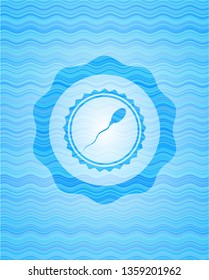 sperm icon inside sky blue water style badge.