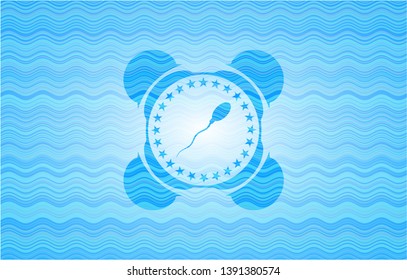 sperm icon inside sky blue water badge background.