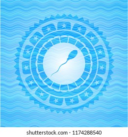 sperm icon inside water badge background.