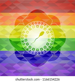 sperm icon on mosaic background with the colors of the LGBT flag