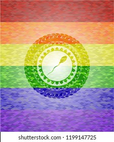 sperm icon on mosaic background with the colors of the LGBT flag