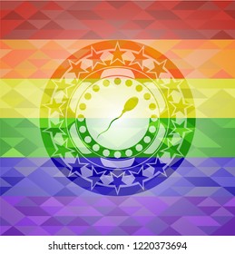sperm icon on mosaic background with the colors of the LGBT flag