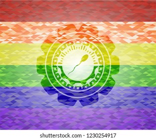sperm icon on mosaic background with the colors of the LGBT flag