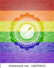 sperm icon on mosaic background with the colors of the LGBT flag