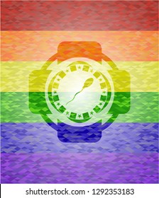 sperm icon on mosaic background with the colors of the LGBT flag