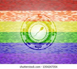 sperm icon on mosaic background with the colors of the LGBT flag